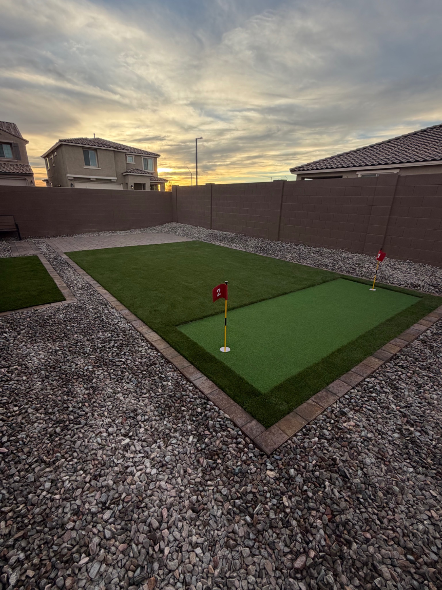 Custom backyard putting green installed in the Phoenix Valley